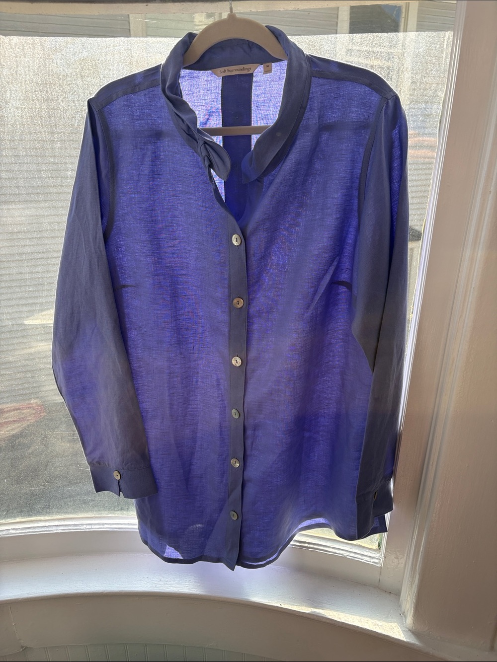 Soft Surroundings Sheer Royal Blue Button-Front Blouse
